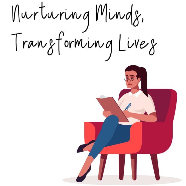 Jane Gray Counseling tagline: Nurturing minds, transforming lives. A counselor sitting in a chair.