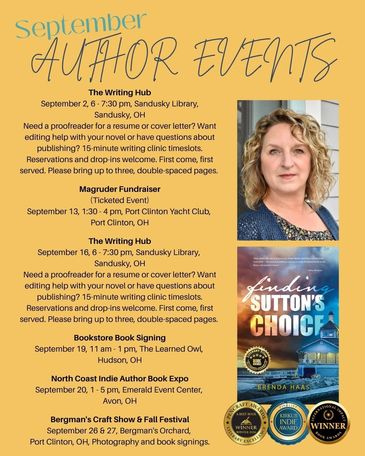September author events at The Writing Hub and other locations.