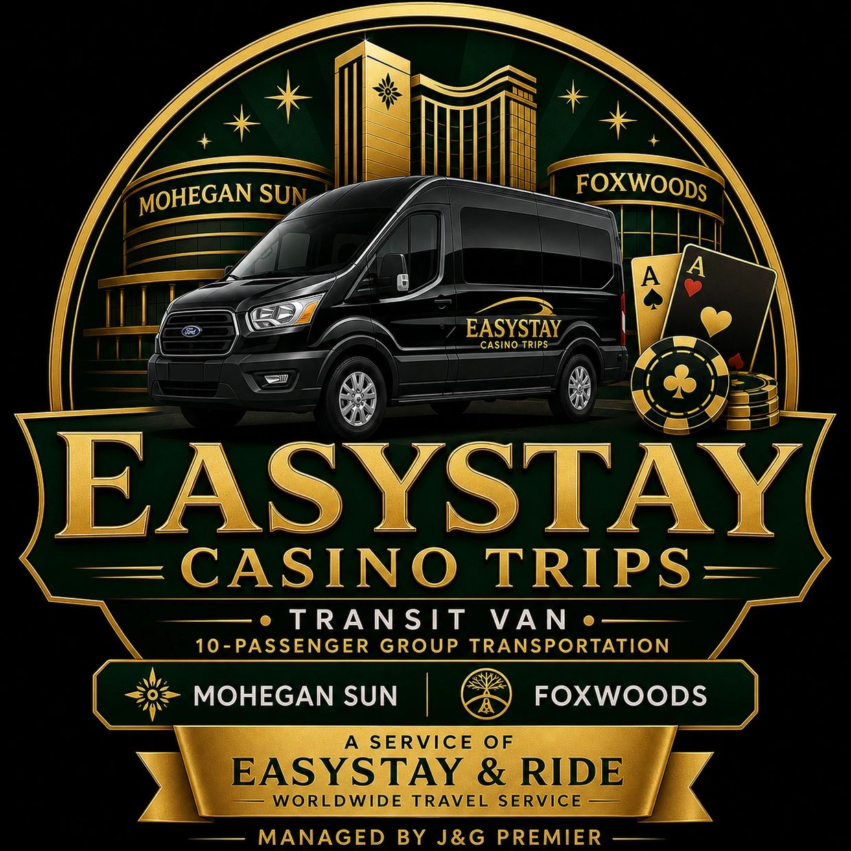 Luxury transit van service for casino trips.