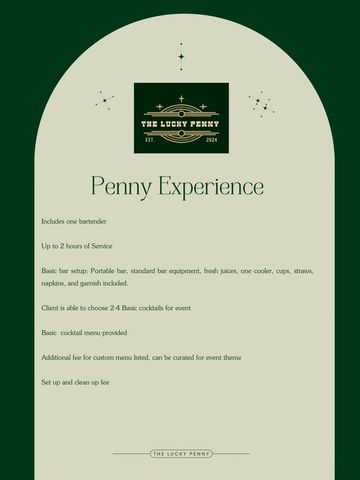 Penny Experience bar service offering basic setup and cocktails for events.