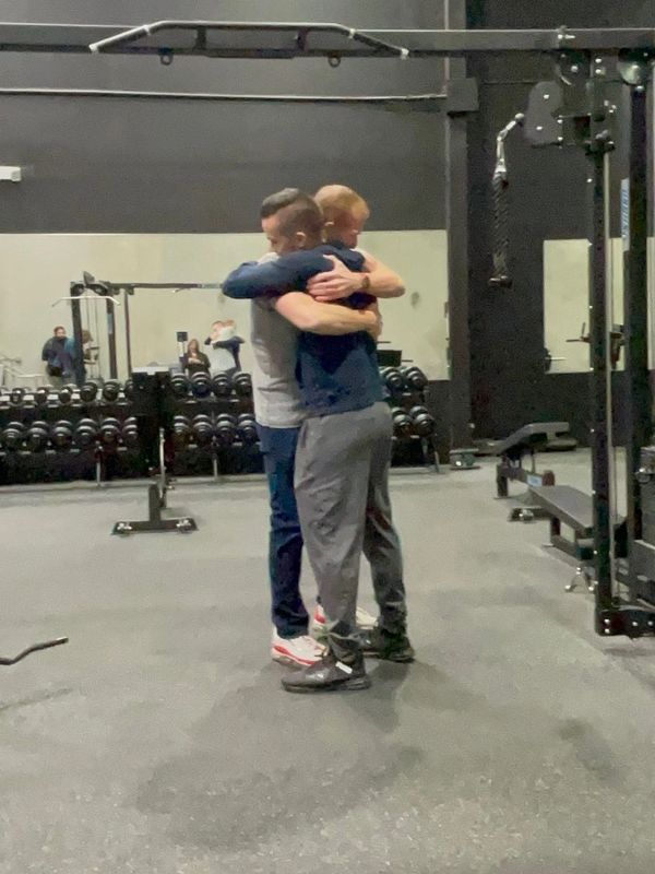 Adam Ward and myself meeting for the first time in Las Vegas at the VShred Gym.