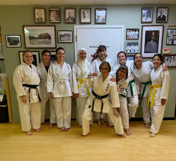 Women of diverse ages practicing self-defense karate at Virginia Dojo, Alexandria, VA