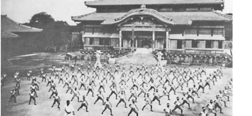 Shinpan Gusukuma leading class at Shuri Castle, Okinawa