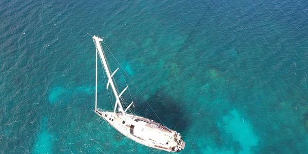 Crazy Horse Yacht. Image taken from drone above. Stunning crystal clear ocean.