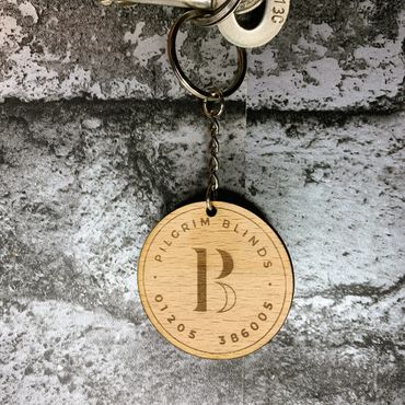 Laser engraved wood keyring