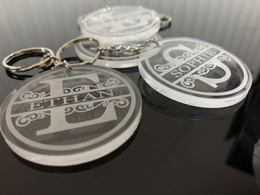 Laser cut and engraved acrylic keyrings