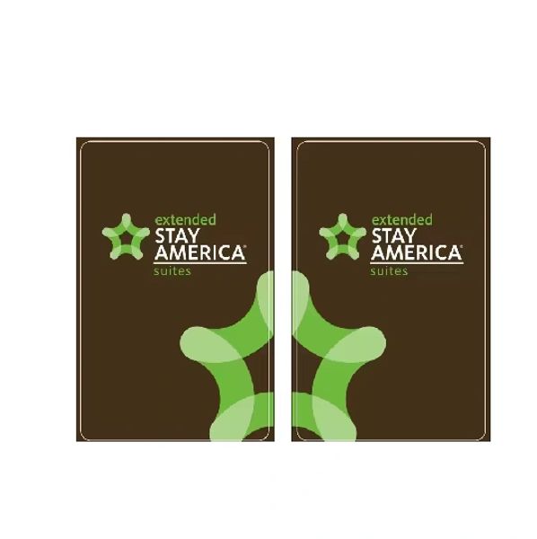 Extended Stay America Suites logo with green star on brown background.