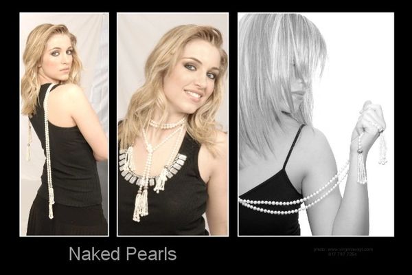 Models Wears black dress pearl necklace  Jewelry commercial photo session makeupforever