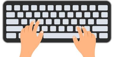 Illustration of hands typing on a computer keyboard.
