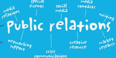 A graphic illustrating various aspects of public relations.