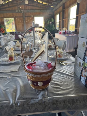 Table set up in the event room at FairHaven Farm