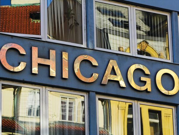 Chicago name displayed on the side of building