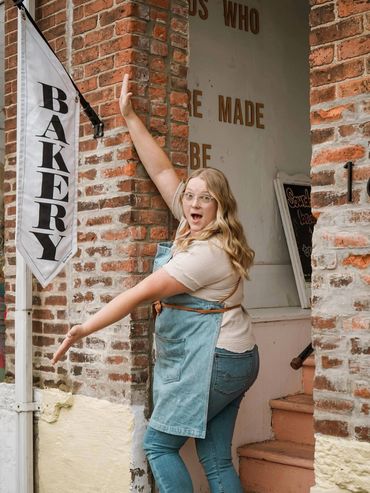 front of bakery brick flag
