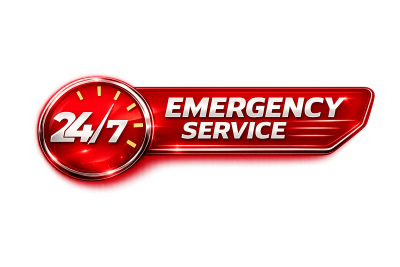 24/7 emergency service sign in red.