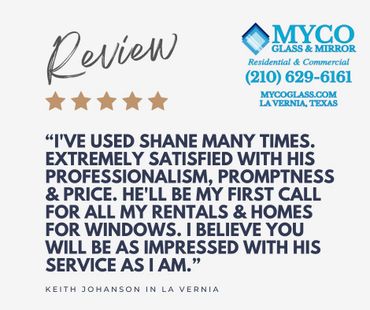 Five star review from Keith Johanson in La Vernia for work on his rental properties.