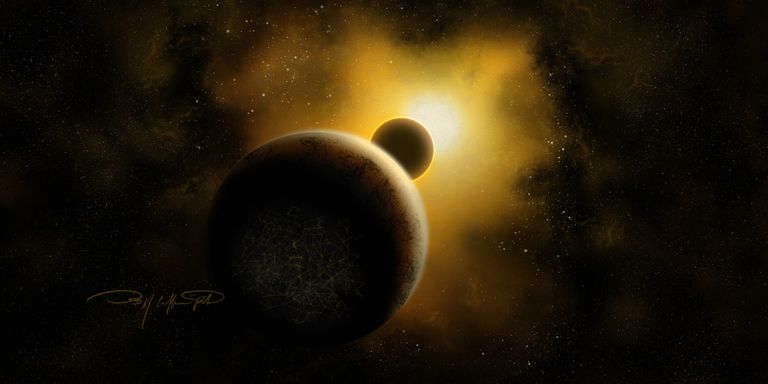 Planet in the sun, high tech, space. Artistic Expression.