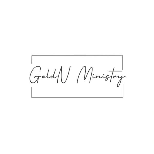 Elegant logo reading 'GoldN Ministry' in cursive with a minimal rectangular frame.