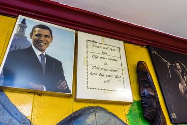 posters hanging on a wall