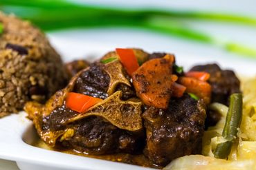 closeup shot of Jamaican food