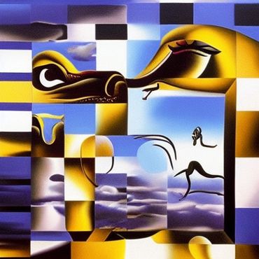 two animals kissing in a cubic style.