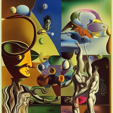 surrealistic art of planets and people