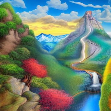 a mountain and trees.