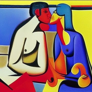 Couple kissing in a cubic style.