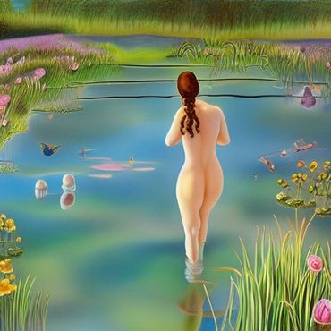 a girl in a pond swimming