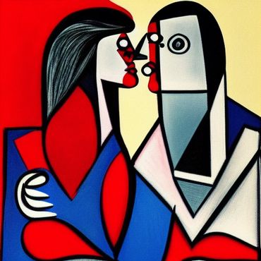 art of lovers kissing in a cubic style.