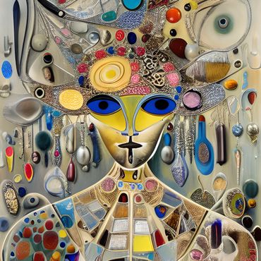 abstract person made out of stones and gems