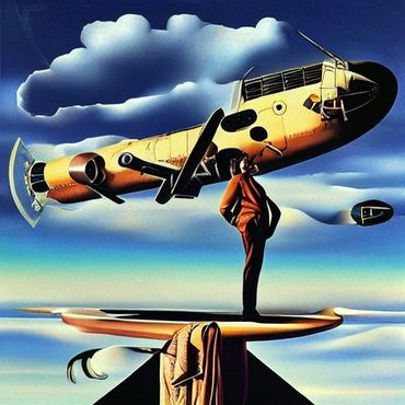 a space ship and a man standing