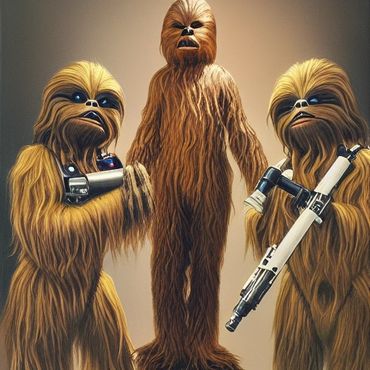 Star Wars characters Chewbacca getting ready for battle.