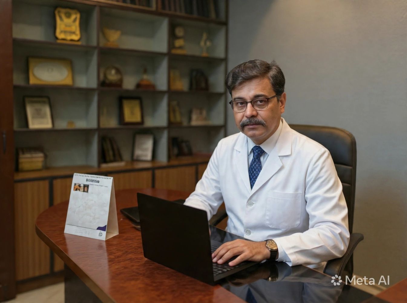 A male doctor working on a laptop in his office.