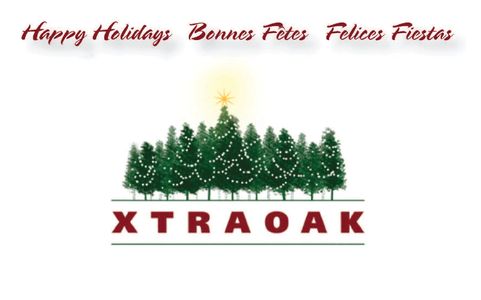 the texts "Happy Holidays," "Bonnes Fetes," and "Felices Fiestas" and pine trees underneath