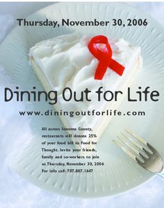 Food for Thought poster: a cake with a red ribbon