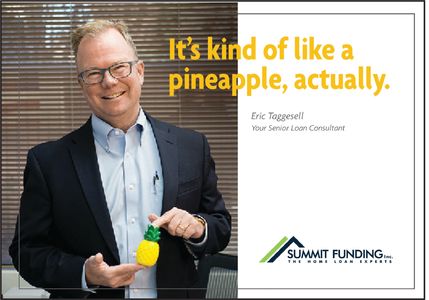 a man holding a small pineapple, and on top, "It's kind of like a pineapple, actually."