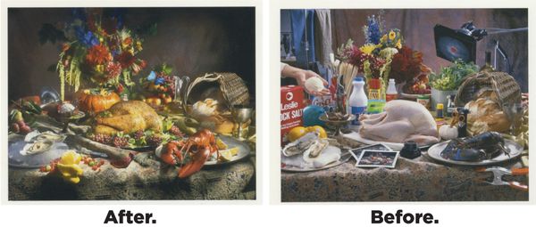 a before and after photo of a table with food