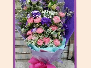 康乃馨,桔梗,白色星花,星花,葉上花,康乃馨花束,母親節花束