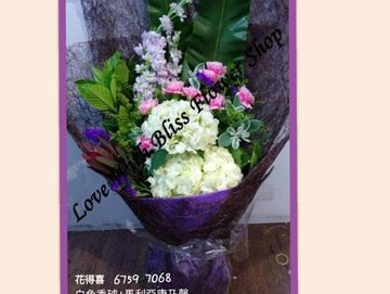 粉色,康乃馨,白色。繡球花,淺紫,麝香,芒葉,康乃馨花束,母親節花束