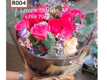 深桃紅玫瑰花,桔梗花,石竹花