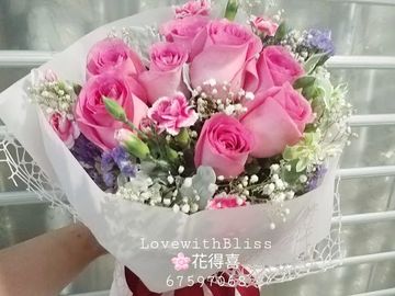 淺桃紅玫瑰花,粉紅色星花,粉紅色小丁香