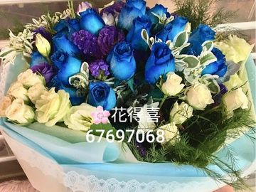 藍色玫瑰,#小白玫瑰,桔梗花,#葉上花