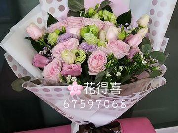 淺粉玫瑰,紫色玫瑰,桔梗花,美女櫻