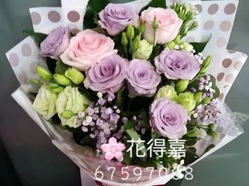 紫色玫瑰,粉紅色玫瑰,桔梗花