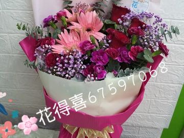 紅玫瑰,3枝太陽菊