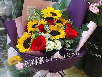 向日葵紅玫瑰花束,、向日葵紅玫花束, 向日葵花束,玫瑰花束