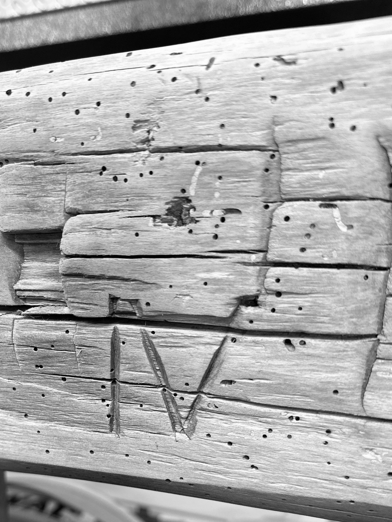 Custom mantle original carving of beam marking