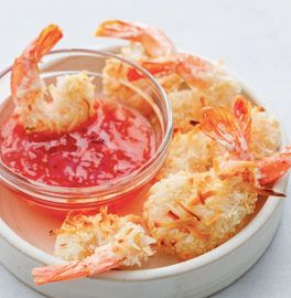 Nine pieces of coconut battered butterfly shrimps.