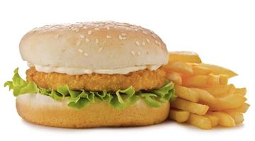 Kids chicken burger, fries & vanilla Milkshake.