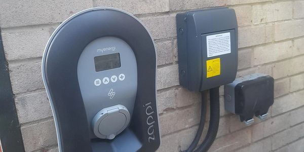 Photograph of Zappi EV Charger Installed. Also Myenergi, Givenergy, Rolec, PodPoint and Wallbox